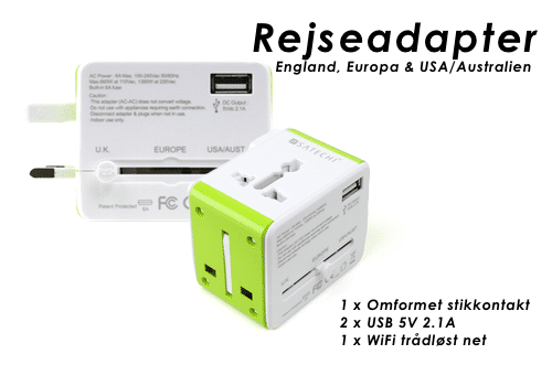 Rejseadapter USA/GB/AU/EU med WiFi 2xUSB